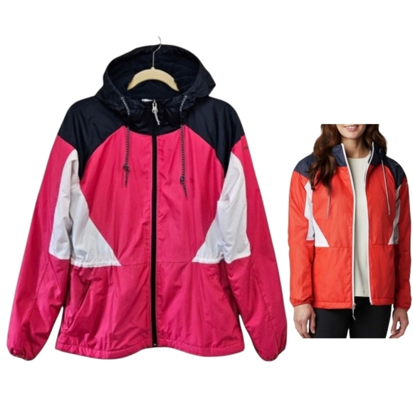 Columbia Windbreaker Side Hill Colorblock Lined Hooded Red Womens Medium - Picture 1 of 16